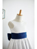 Ivory And Navy Blue Cotton V Back Flower Girl Dress